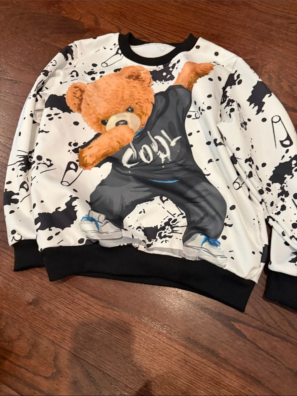 Kids White & Black Bear Print Pajama Set